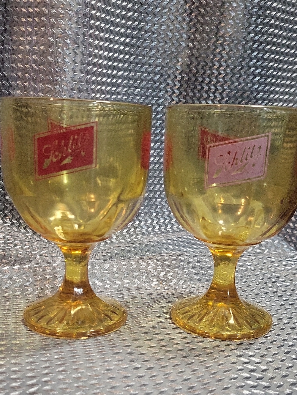 Vintage Schlitz Amber Goblet Glasses - Set of 2